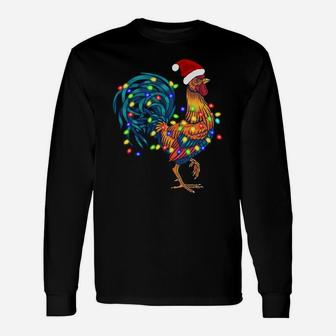 Funny Rooster Chicken Christmas Lights Pajama Farmer Gifts Unisex Long Sleeve | Crazezy