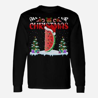 Funny Santa Hat All I Want For Christmas Is A Watermelon Unisex Long Sleeve | Crazezy