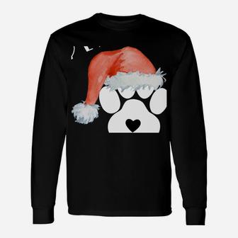 Funny Santa Hat Dog Cat Paw Print Tshirt Christmas Clothes Sweatshirt Unisex Long Sleeve | Crazezy DE