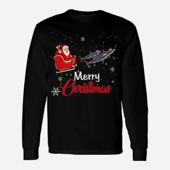 Funny Santa Riding Shark Christmas Tee Pajama Shark Santa Unisex Long Sleeve | Crazezy UK