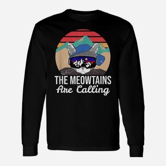 Funny Ski Cat Lovers The Meowtains Are Calling Retro Skiing Unisex Long Sleeve | Crazezy DE