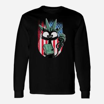 Funny Statue Of Liberty Cat | Liberkitty 4Th July Black Cat Unisex Long Sleeve | Crazezy