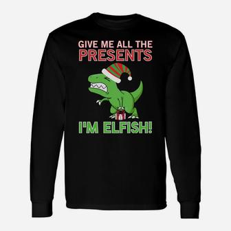 Funny T-Rex Christmas Xmas Pajamas I'm Elfish Family Group Unisex Long Sleeve | Crazezy AU