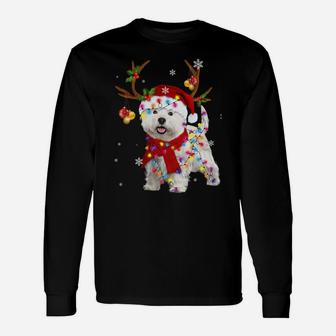 Funny Westie Christmas Tee Reindeer Christmas Lights Pajama Unisex Long Sleeve | Crazezy