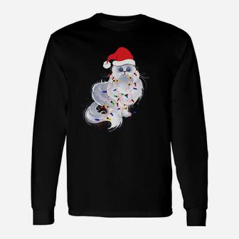 Funny Xmas Persian Cat Christmas Lights Santa Claus Hat Gift Sweatshirt Unisex Long Sleeve | Crazezy