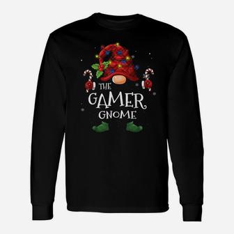 Gamer Gnome Buffalo Plaid Christmas Tree Light Unisex Long Sleeve | Crazezy