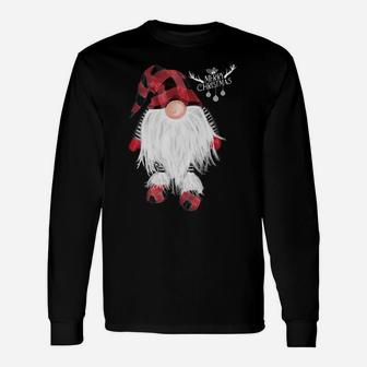 Garden Gnome Merry Christmas Red Buffalo Plaid Pajama Unisex Long Sleeve | Crazezy