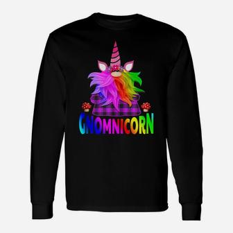 Garden Gnome Unicorn Gnomnicorn Funny Mushroom Buffalo Plaid Unisex Long Sleeve | Crazezy CA