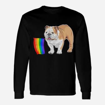 Gay Lgbt Pride Flag English Bulldog For Dogs Owners Long Sleeve T-Shirt - Monsterry UK