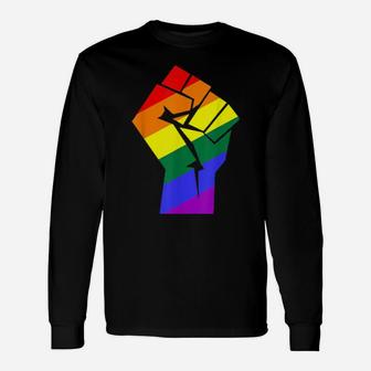 Gay Pride Lgbtq Rainbow Flag Resist Fist Gay Rights Equality Long Sleeve T-Shirt - Monsterry