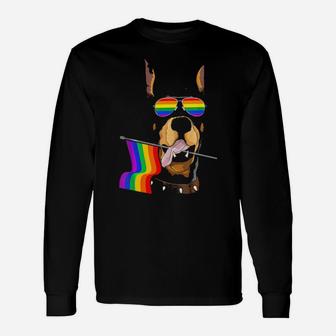 Gay Pride Rainbow Flag Doberman Lgbt Pride Long Sleeve T-Shirt - Monsterry