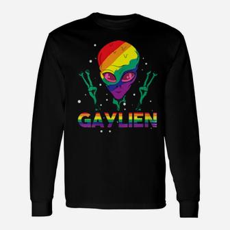 Gaylien Alien Lgbt Love Rainbow Heart Flag Gay Pride Long Sleeve T-Shirt - Monsterry
