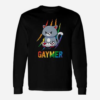 Gaymer Lgbt Cat Pride Shirt Rainbow Video Game Lovers Gift Unisex Long Sleeve | Crazezy