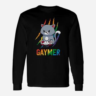 Gaymer Lgbt Cat Pride Shirt Rainbow Video Game Lovers Gift Unisex Long Sleeve | Crazezy