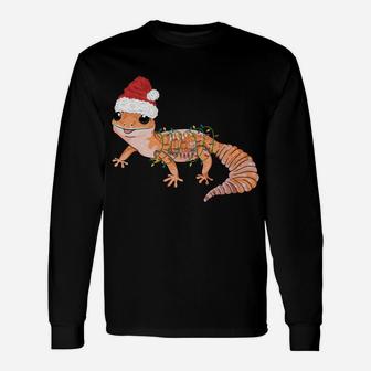 Gecko In Christmas Lights And Santa Hat Funny Gecko Graphic Unisex Long Sleeve | Crazezy AU