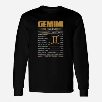 Gemini Facts Servings Per Container Zodiac Long Sleeve T-Shirt - Thegiftio UK