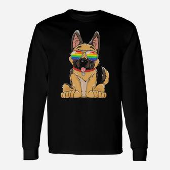 German Shepherd Gay Pride Flag Sunglasses Lgbt Puppy Long Sleeve T-Shirt - Monsterry AU