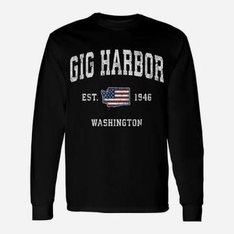 Gig Harbor Washington Wa Vintage American Flag Sports Design Unisex Long Sleeve | Crazezy AU