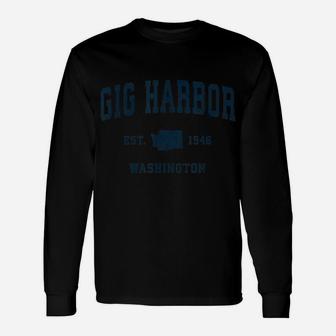 Gig Harbor Washington Wa Vintage Sports Design Navy Print Unisex Long Sleeve | Crazezy UK