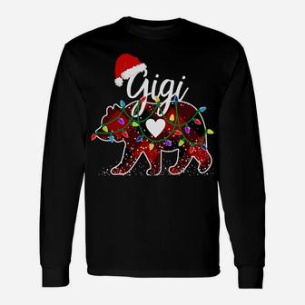 Gigi Bear Christmas Red Buffalo Plaid With Santa Hat Lights Unisex Long Sleeve | Crazezy DE