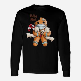Gingerbread Man Bite Me Gifts For Christmas Funny Sweatshirt Unisex Long Sleeve | Crazezy CA