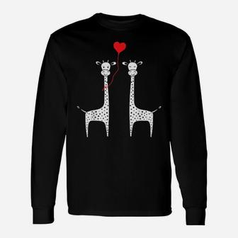 Giraffe Make Me Happy Twos Giraffe Valentines Day Long Sleeve T-Shirt - Monsterry