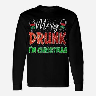 Glass Of Red Wine Merry Drunk I'm Christmas Funny Xmas Gift Unisex Long Sleeve | Crazezy