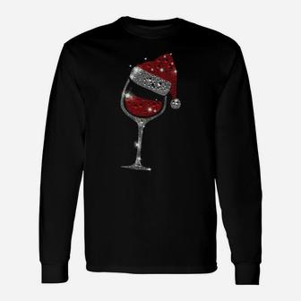 Glass Of Red Wine Santa Hat Christmas For Men Women Family Unisex Long Sleeve | Crazezy CA