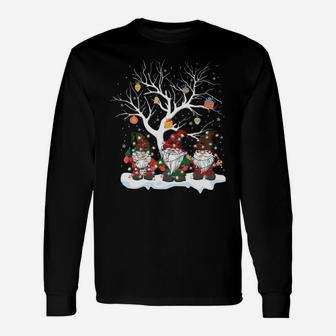 Gnome Buffalo Plaid Christmas Tree Light Pajama Gift Sweatshirt Unisex Long Sleeve | Crazezy