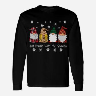 Gnome Christmas Pajama Plaid Just Hangin With My Gnomies Unisex Long Sleeve | Crazezy CA