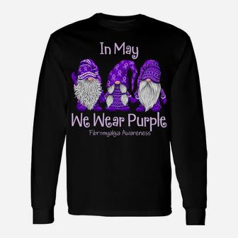 Gnome In May We Wear Purple Fibromyalgia Awareness Unisex Long Sleeve | Crazezy