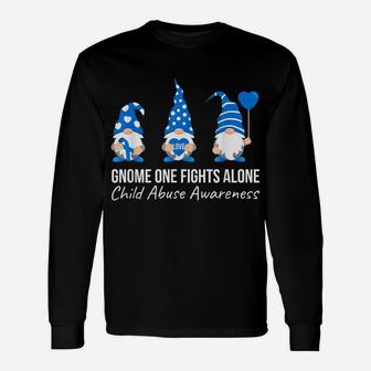 Gnome One Fights Alone Child Abuse Awareness Blue Ribbon Unisex Long Sleeve | Crazezy