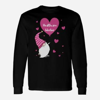 Gnome Valentine Healthcare Worker Long Sleeve T-Shirt - Monsterry