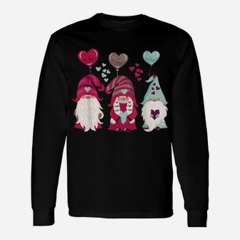 Gnomes Heart Balloons Valentines Day Long Sleeve T-Shirt - Monsterry DE
