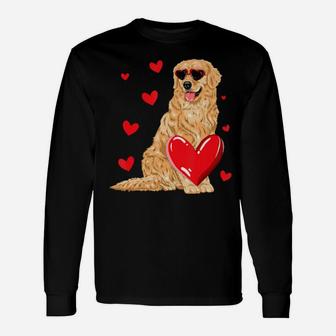 Golden Retriever Heart Valentines Day Dog Lover Long Sleeve T-Shirt - Monsterry
