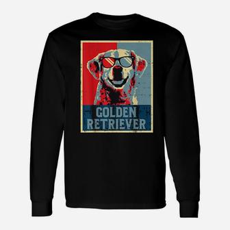Golden Retriever Obama Poster Vintage Dog Owner Long Sleeve T-Shirt - Monsterry CA