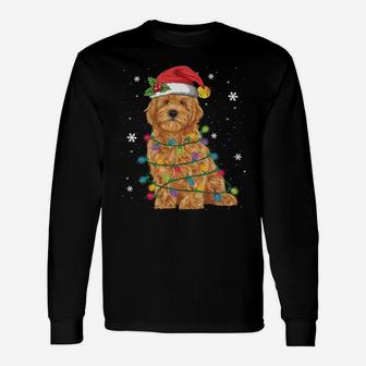 Goldendoodle Christmas Santa Hat Fairy Lights Pajama Gifts Sweatshirt Unisex Long Sleeve | Crazezy AU