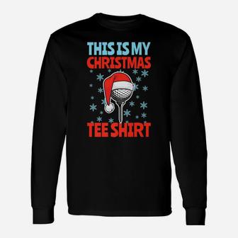 Golf Tee Pun, Golf Ball Wearing Santa Hat, Christmas Golfing Unisex Long Sleeve | Crazezy