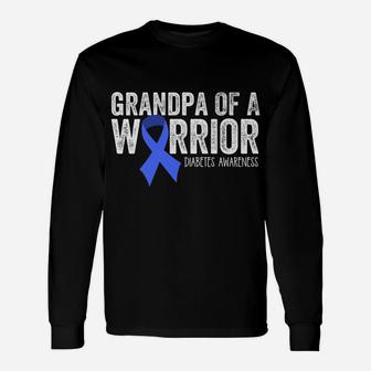 Grandpa Of A Warrior T1d Diabetic Blue Ribbon Support Gift Unisex Long Sleeve | Crazezy UK