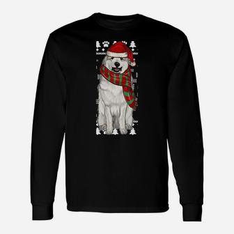 Great Pyrenee Dog Santa Hat Xmas Ugly Christmas Sweatshirt Unisex Long Sleeve | Crazezy DE