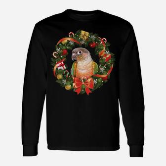 Green Cheek Conure Parrot Christmas Wreath Unisex Long Sleeve | Crazezy CA