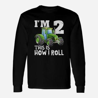 Green Farm Tractor 2Nd Birthday Party 2 Year Old Unisex Long Sleeve | Crazezy UK
