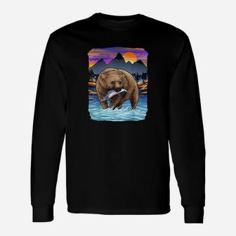 Grizzly Bear Catching Salmon Alaska Fishing Nature Lover Unisex Long Sleeve | Crazezy