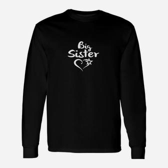 Große Schwester Herz & Stern Design Schwarzes Langarmshirts, Modisches Geschwister Outfit - Seseable