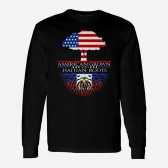 Haitian Roots American Grown Tree Flag Usa Haiti Gift Unisex Long Sleeve | Crazezy AU