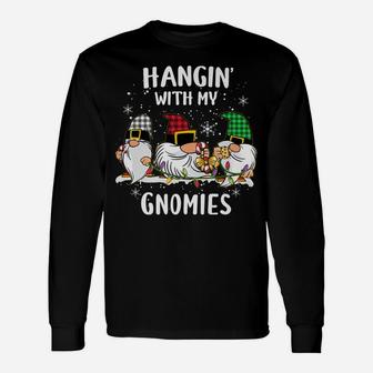 Hangin' With My Gnomies Three Gnomes Christmas Buffalo Plaid Unisex Long Sleeve | Crazezy AU