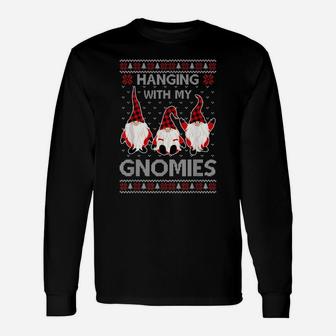 Hanging With My Gnomies Red Plaid Ugly Christmas Gnome Gifts Unisex Long Sleeve | Crazezy