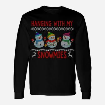 Hanging With My Snowmies Ugly Christmas Pajama Matching Sweatshirt Unisex Long Sleeve | Crazezy AU
