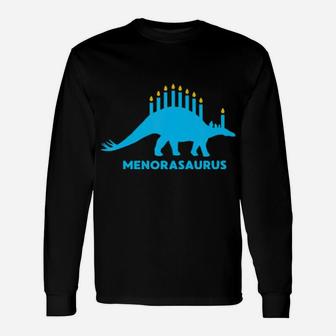 Hanukkah Dinosaur Stegosaurus Dino Menorah Long Sleeve T-Shirt - Monsterry