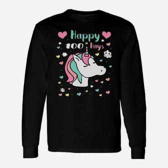 Happy 100 Days Pastel Unicorn 100Th Day School Gift Kawaii Unisex Long Sleeve | Crazezy UK